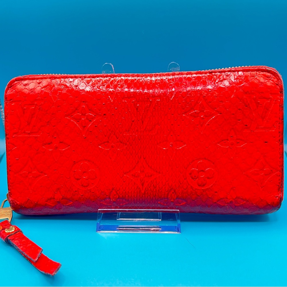 Louis Vuitton Zippy Wallet Round Zipper Long Monogram Exotic Python Orange